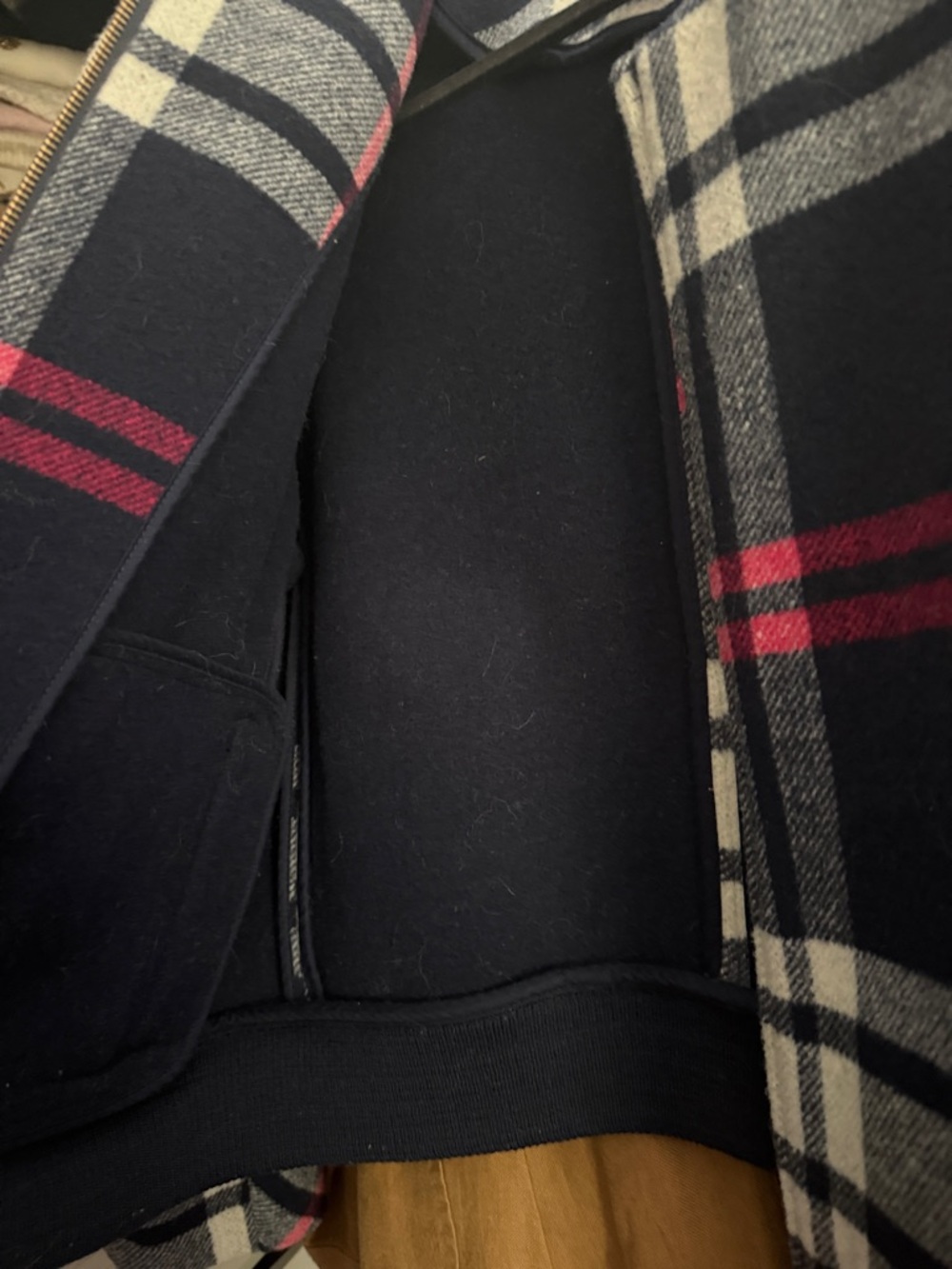 J. Crew Navy Plaid Wool Bomber Jacket with Pink Accents - Picture 9 of 9